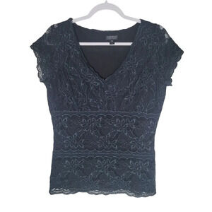 One West Lace Top Women's Size Large Black Y2K Romantic Goth Fairy Vintage Lined